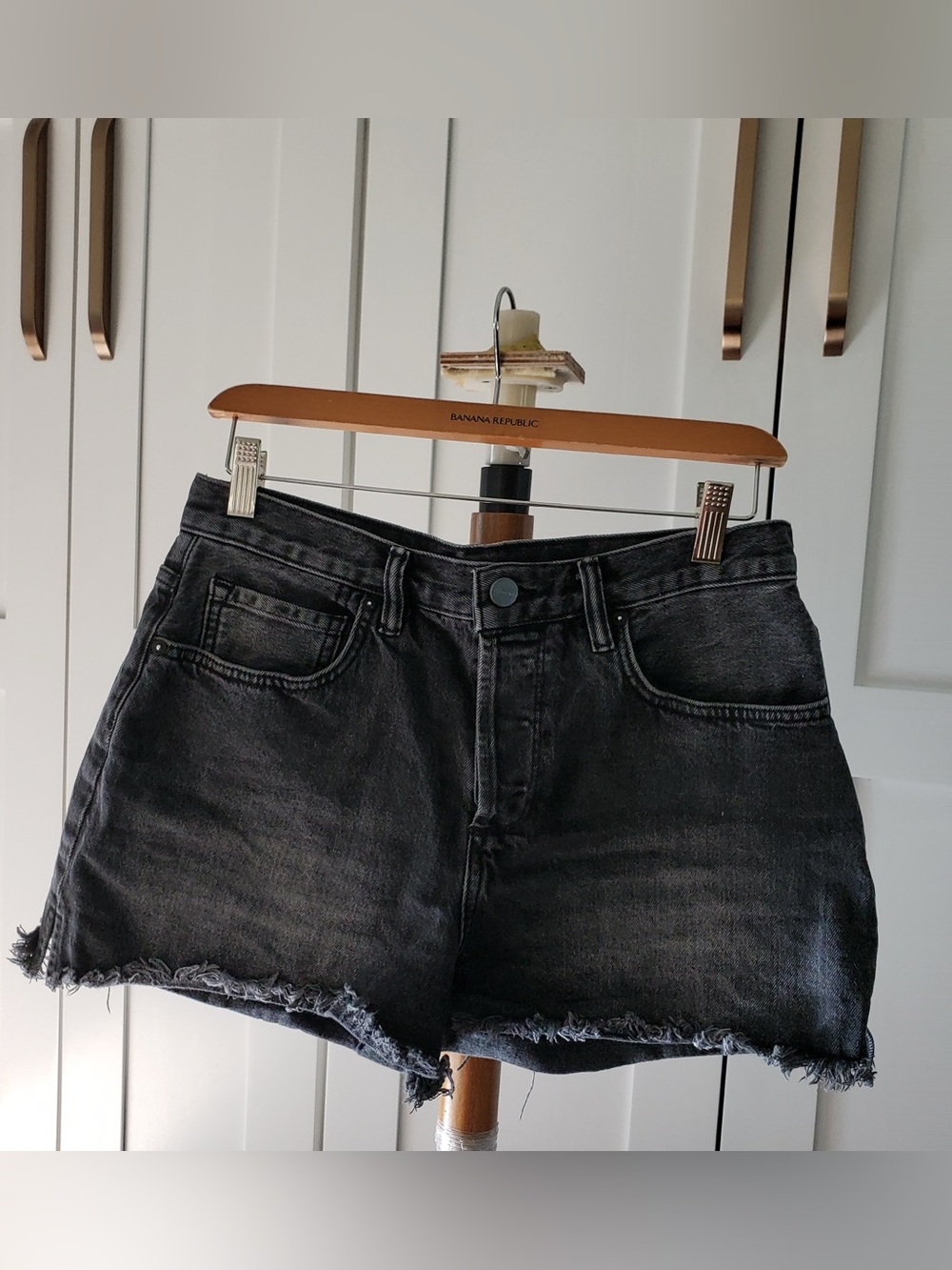 AllSaints Heidi Black Frayed Hem Denim Shorts